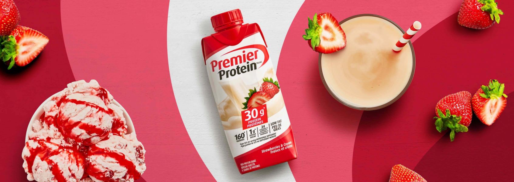 A photo of Premier Protein Strawberries & Cream Protein Shake