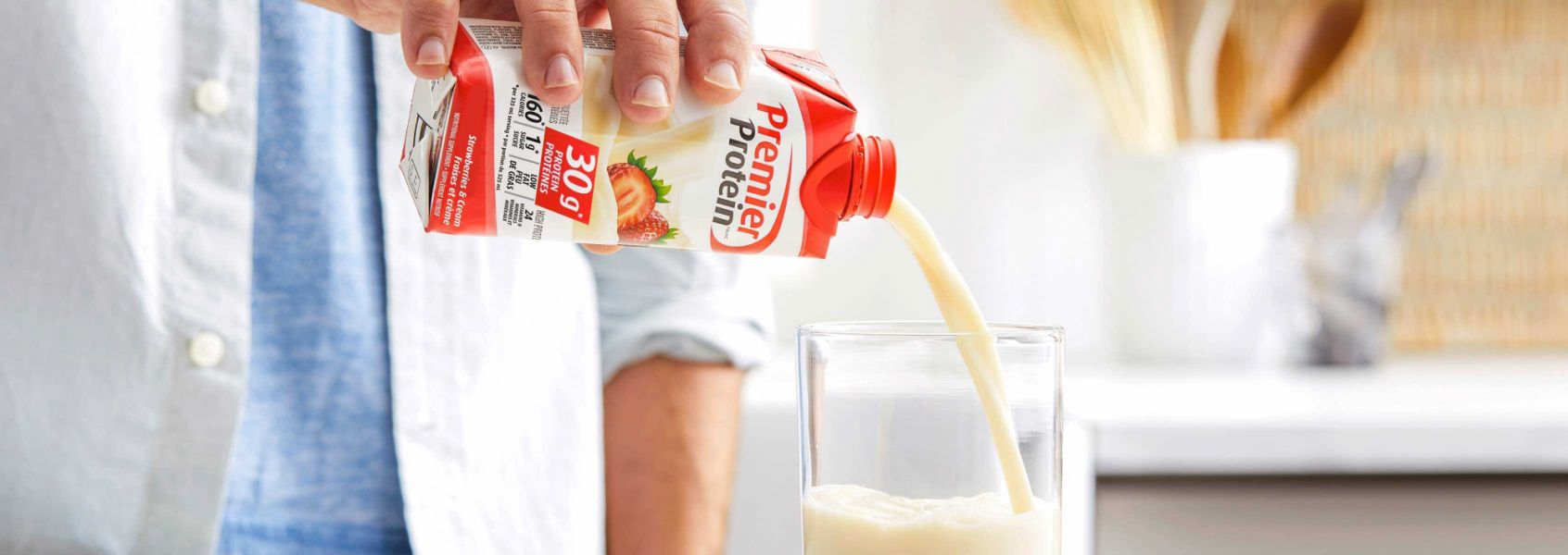 A photo of Premier Protein Strawberries & Cream Protein Shake