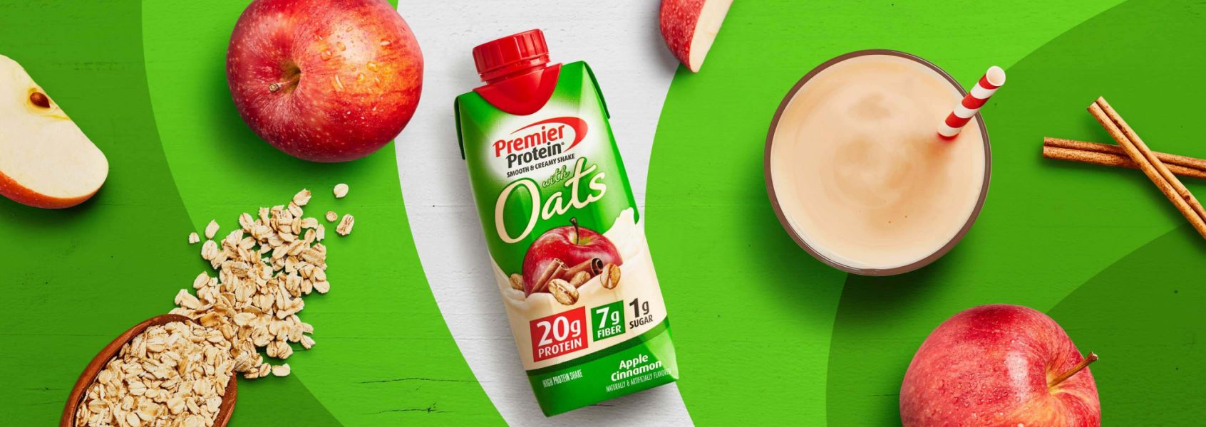 A photo of Premier Protein Apple Cinnamon Protein Shake with Oats