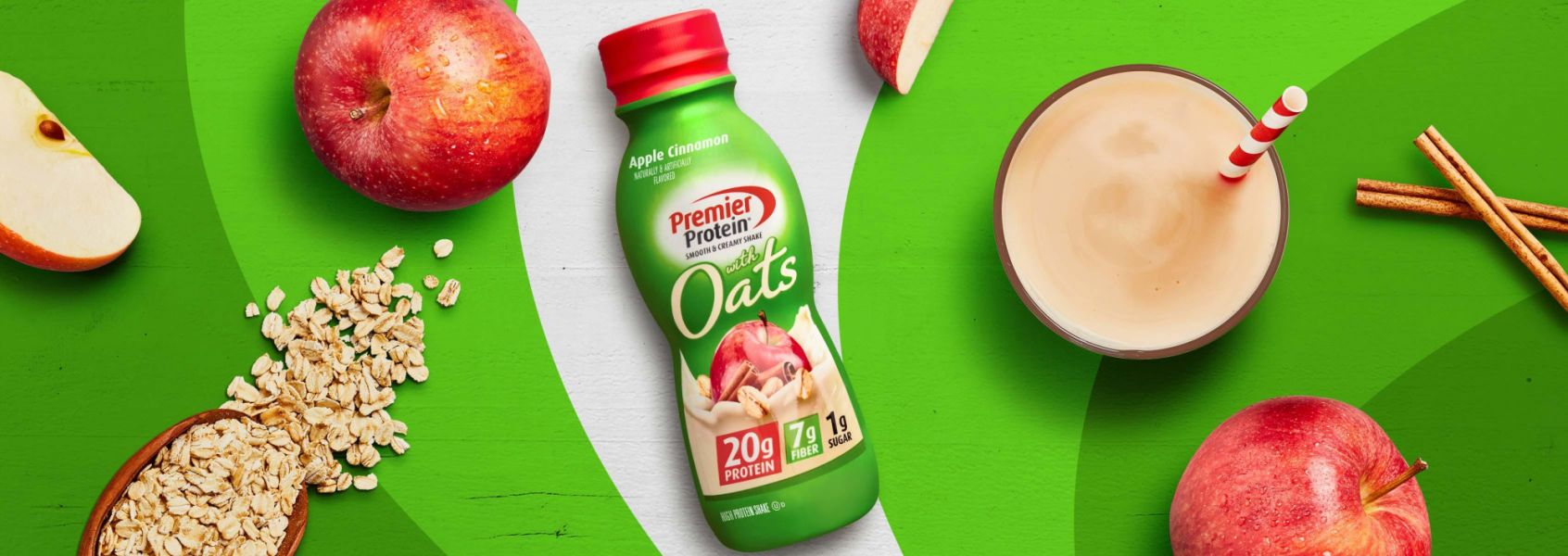 A photo of Premier Protein 11.5oz Apple Cinnamon Protein Shake with Oats