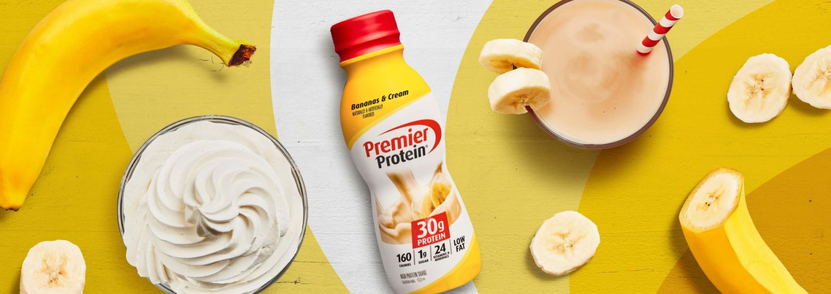 A photo of Premier Protein 11.5oz Bananas & Cream Protein Shake