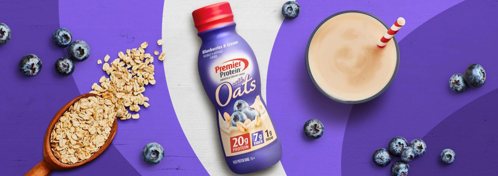 A photo of Premier Protein 11.5oz Blueberries & Cream Protein Shake with Oats