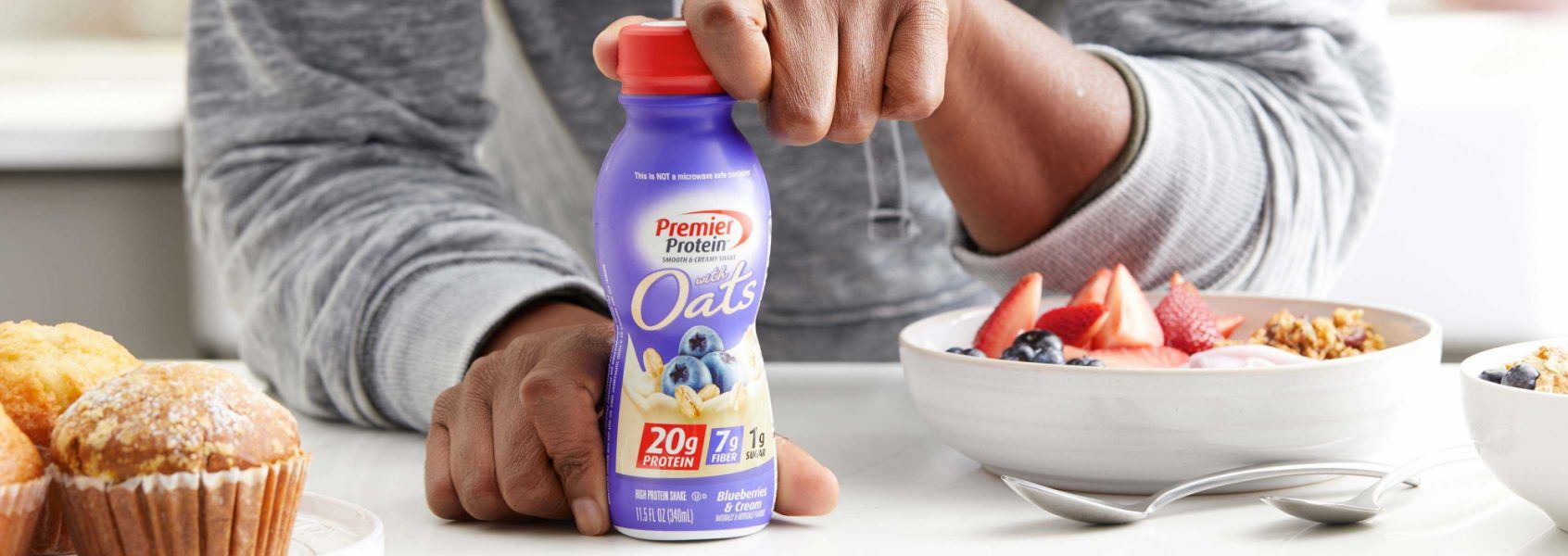 A photo of Premier Protein 11.5oz Blueberries & Cream Protein Shake with Oats
