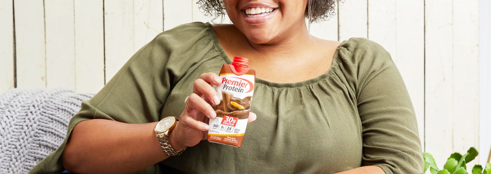 A photo of Premier Protein Chocolate Peanut Butter Protein Shake