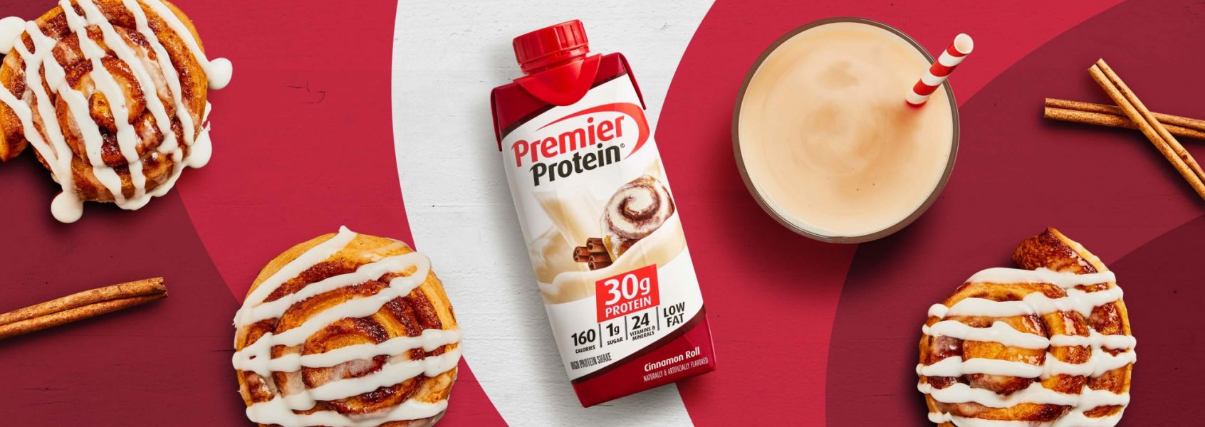A photo of Premier Protein Cinnamon Roll Protein Shake