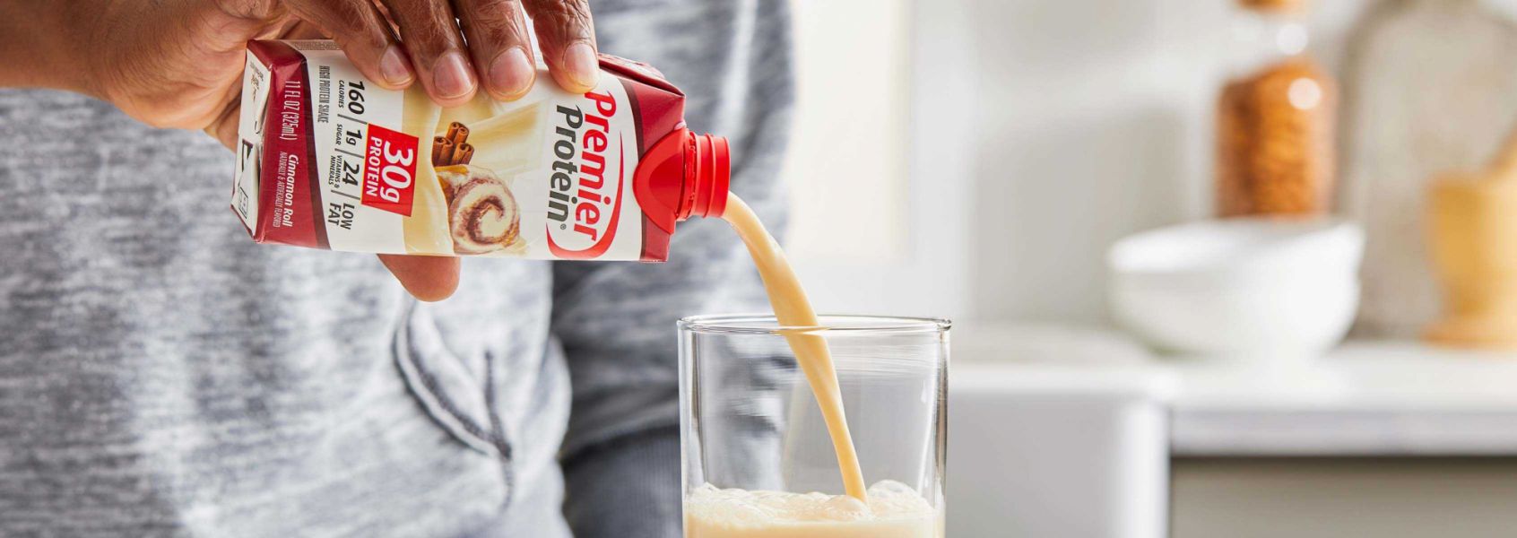 A photo of Premier Protein Cinnamon Roll Protein Shake