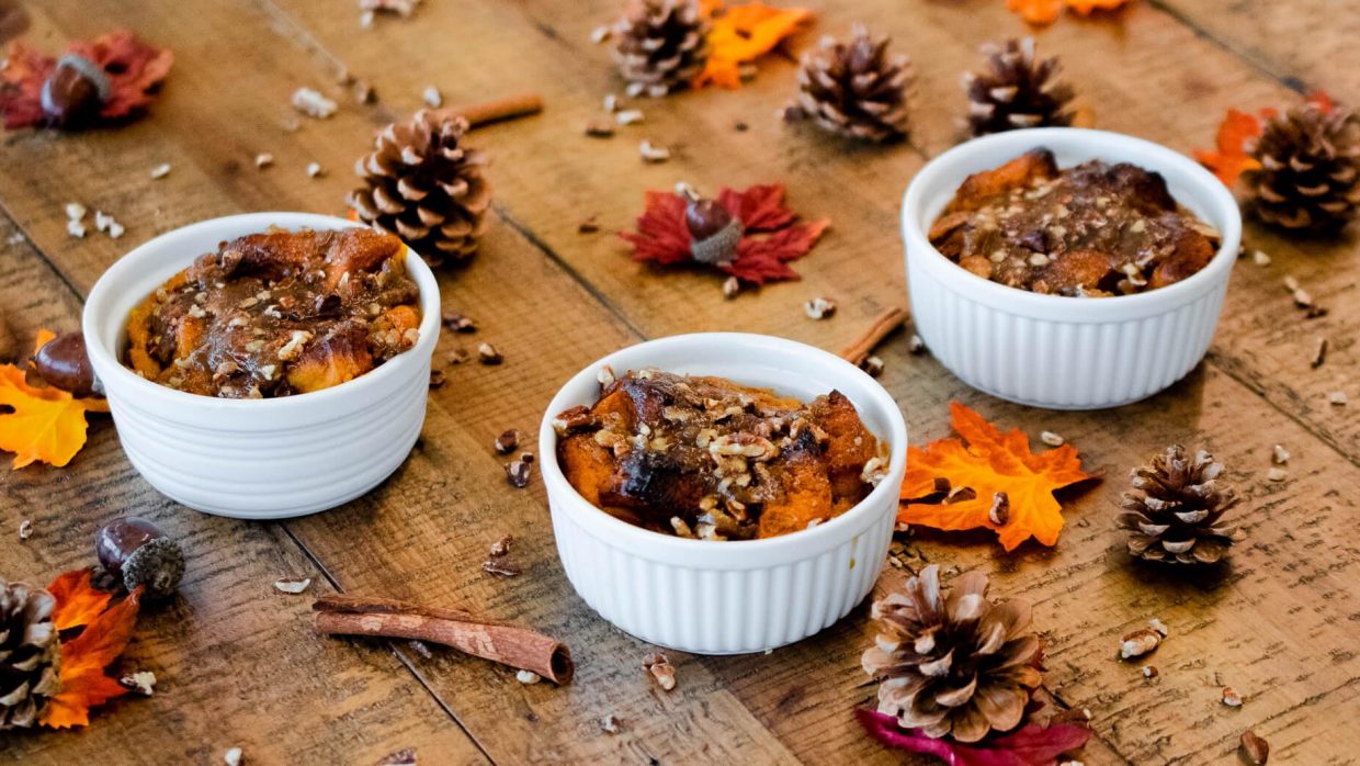 Recipe Caramel Pecan Pumpkin Bread Puddings 1